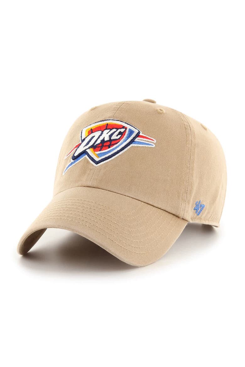 Men's '47  Khaki Oklahoma City Thunder Logo Clean Up Adjustable Hat, Main, color, Khaki
