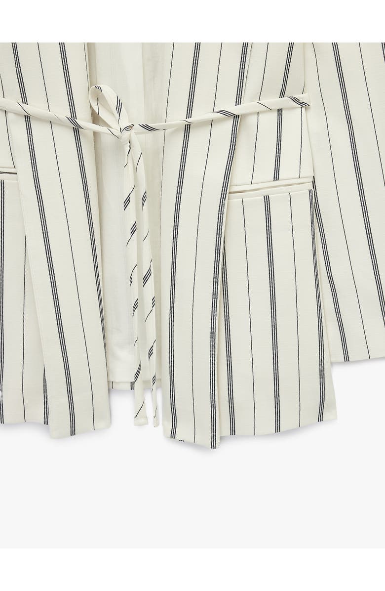 ZDNU 81041892 Striped Long Sleeve Belted Blazer, Alternate, color, White Stripe