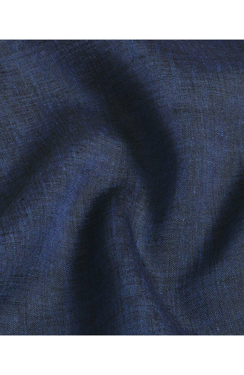 David Donahue Trim Fit Linen Dress Shirt, Alternate, color, Navy