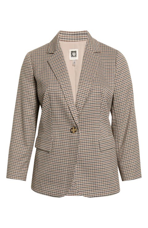 Houndstooth One Button Blazer