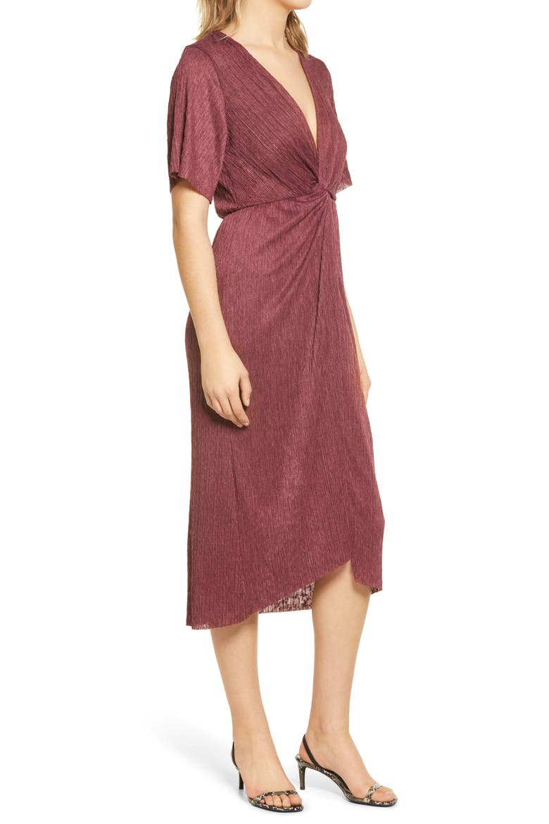 Dolman Plissé Midi Dress, Alternate, color, TAWNY PORT