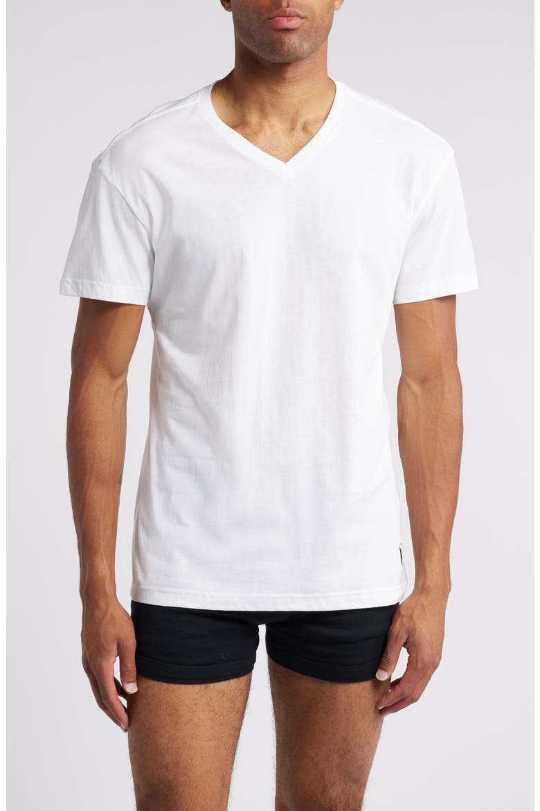 3-Pack Cotton V-Neck Undershirts, Main, color, WHITE