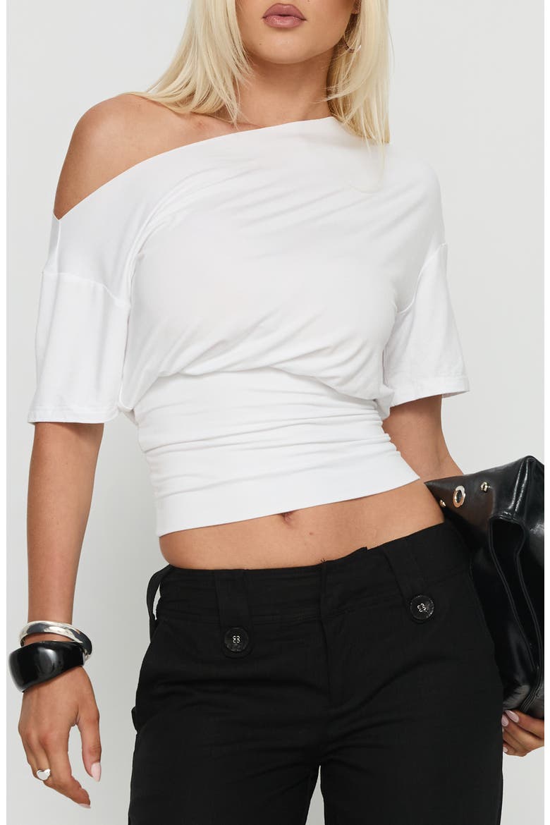 Ashlinn Off the Shoulder Drapey Crop Top, Main, color, WHITE