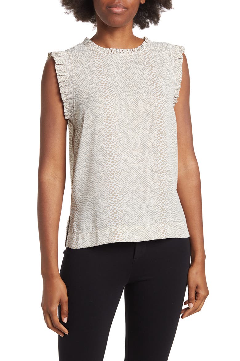 Ruffle Trim Animal Print Top, Main, color, IVORY