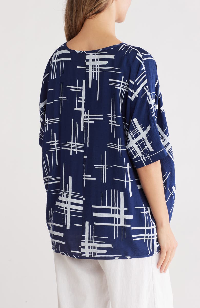 PATRIZIA LUCA Short Sleeve High-Low Top, Alternate, color, Navy