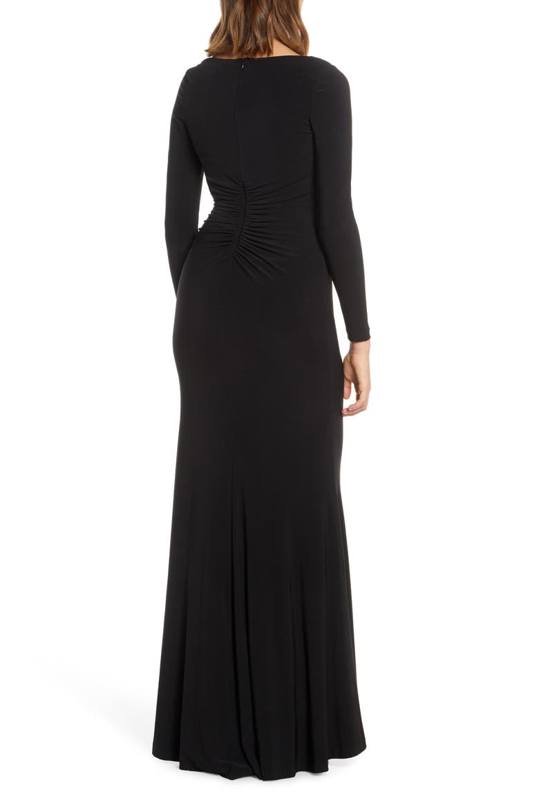 Long Sleeve Ruched Gown, Alternate, color, BLACK