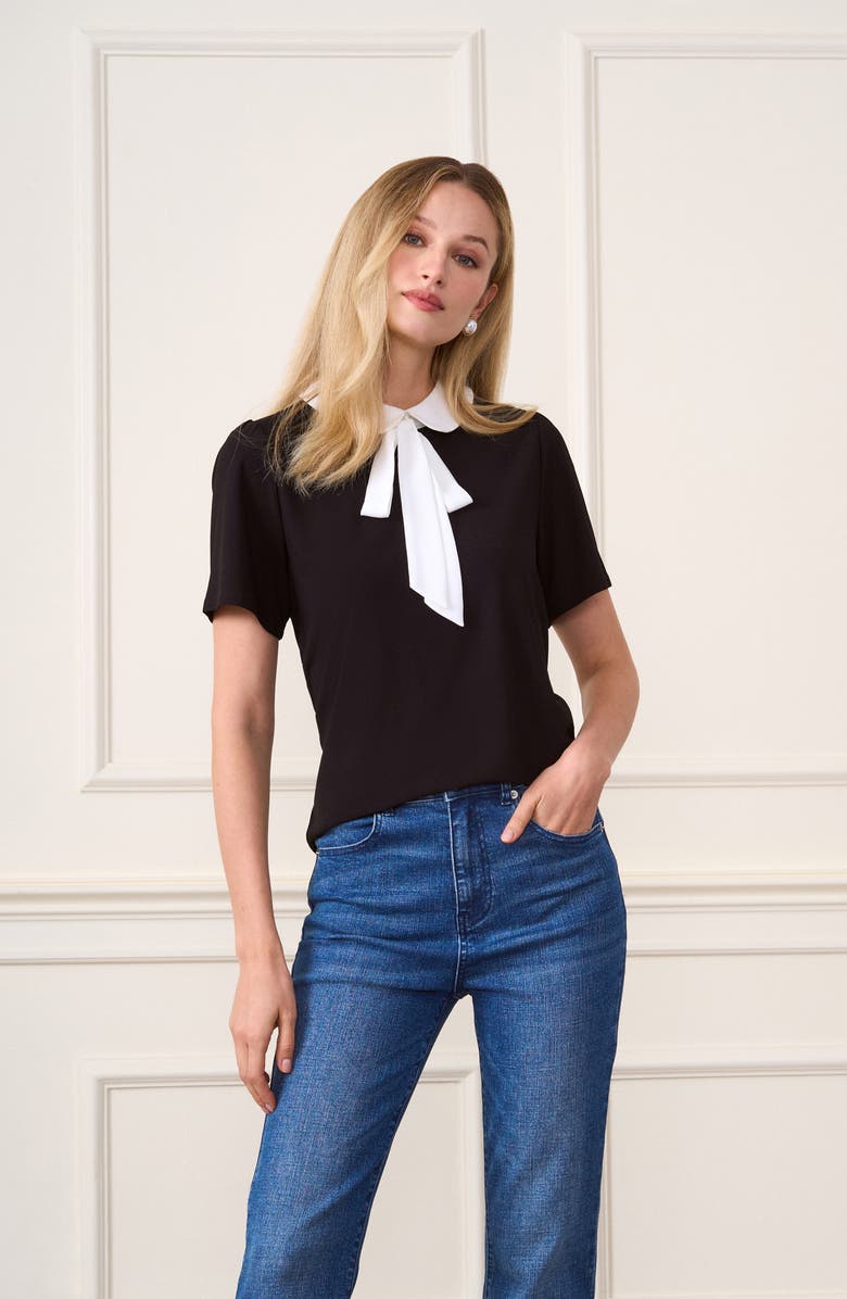 CeCe Tie Neck Top, Alternate, color, Rich Black