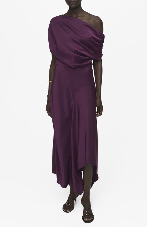 Mango Asymmetric One-shoulder Midi Dress In Purple