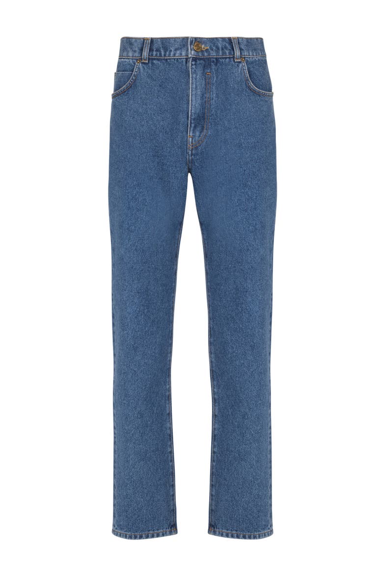 Blue denim straight-cut jeans, Main, color, blue
