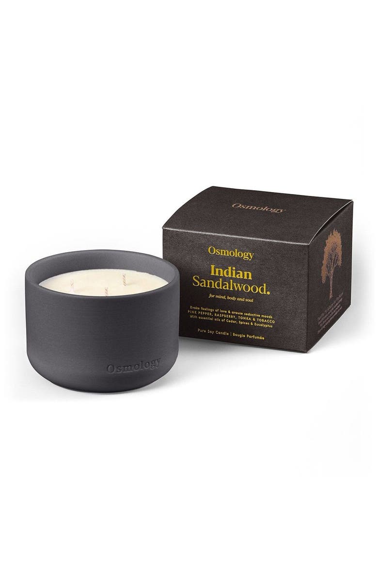 Osmology Indian Sandalwood Scented Triple Wick Candle, Main, color, Black