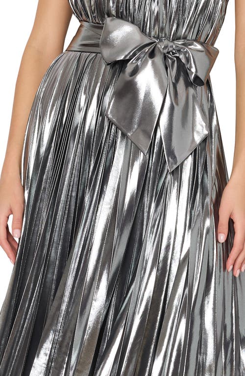 MILLY MILLY IDENA PLEATED METALLIC HALTER DRESS