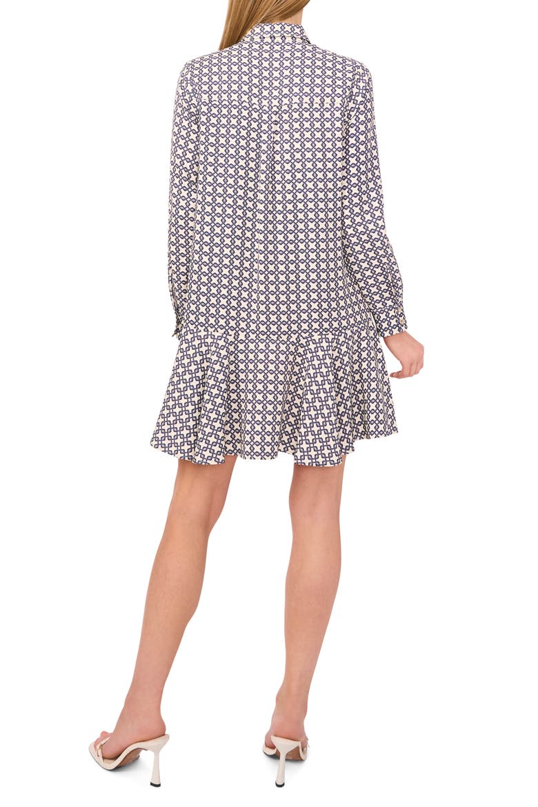 Geo Print Long Sleeve Mini Shirtdress, Alternate, color, VANILLA ICE
