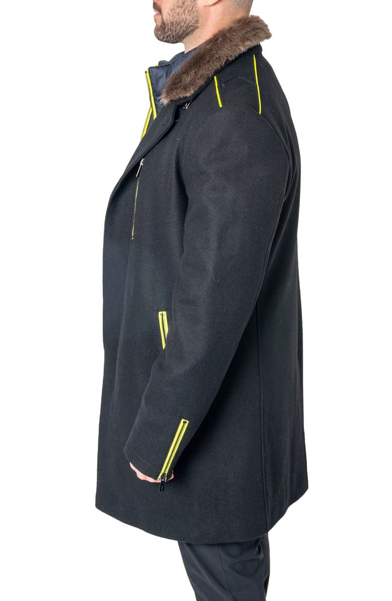 Maceoo Captainvolt Faux Fur Trim Wool Peacoat, Alternate, color,