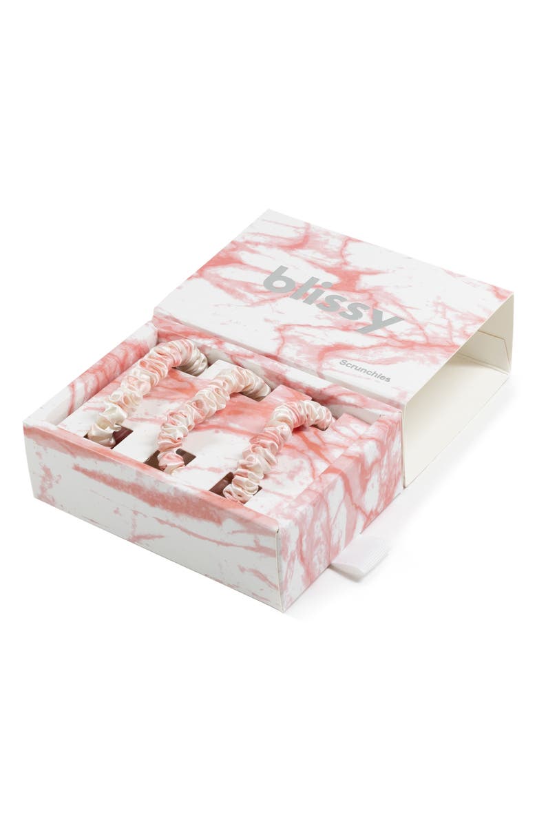 BLISSY 3-Pack Skinny Silk Scrunchies, Alternate, color, Rose White Marble