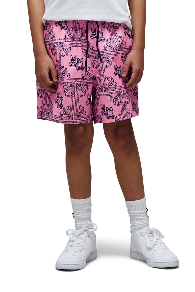 Kids' Luke Paisley Print Swim Trunks, Alternate, color, BEGONIA PINK