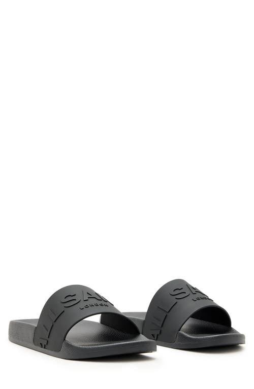 Allsaints Biggy Tonal Logo Rubber Slides In Black