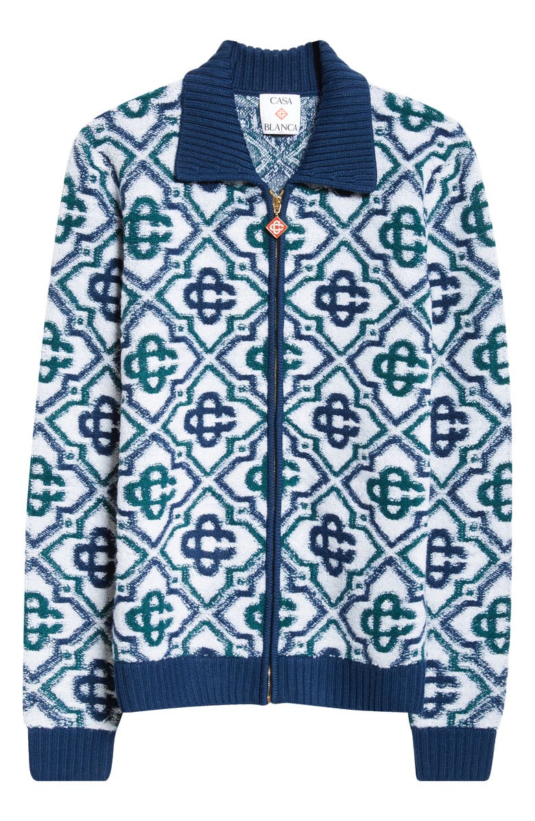 Casablanca Monogram Jacquard Merino Wool Blend Zip Cardigan, Alternate, color,