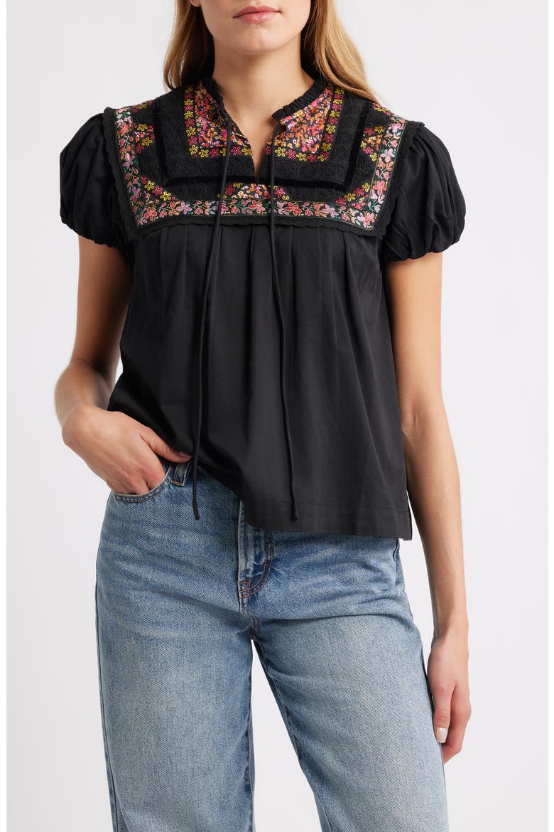 Molly Embroidered Puff Sleeve Top, Main, color, BLACK
