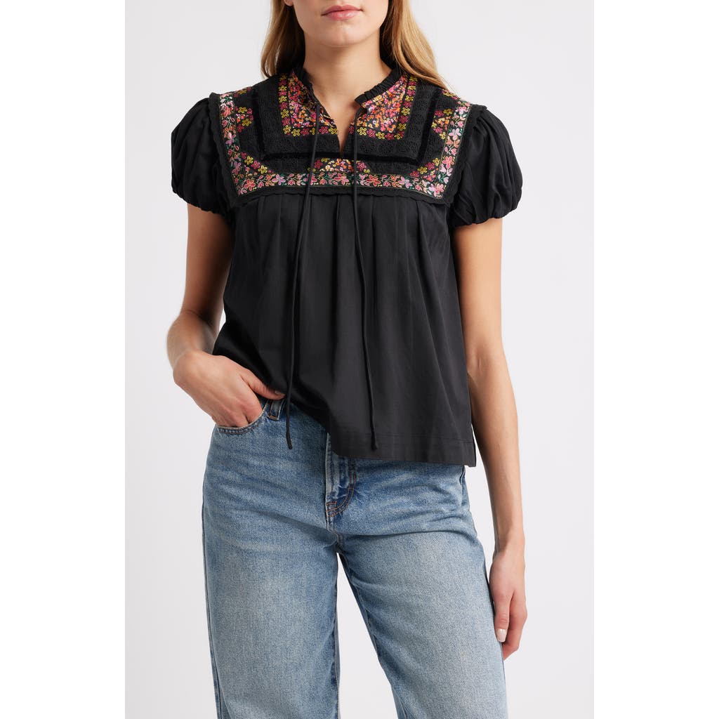 LOVE THE LABEL Molly Embroidered Puff Sleeve Top in Black  product