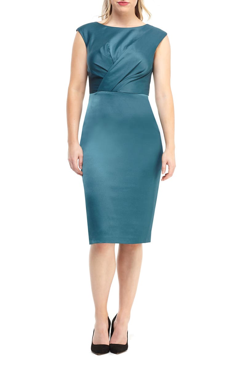 Maggy London Crossover Bodice Satin Midi Dress, Main, color, 