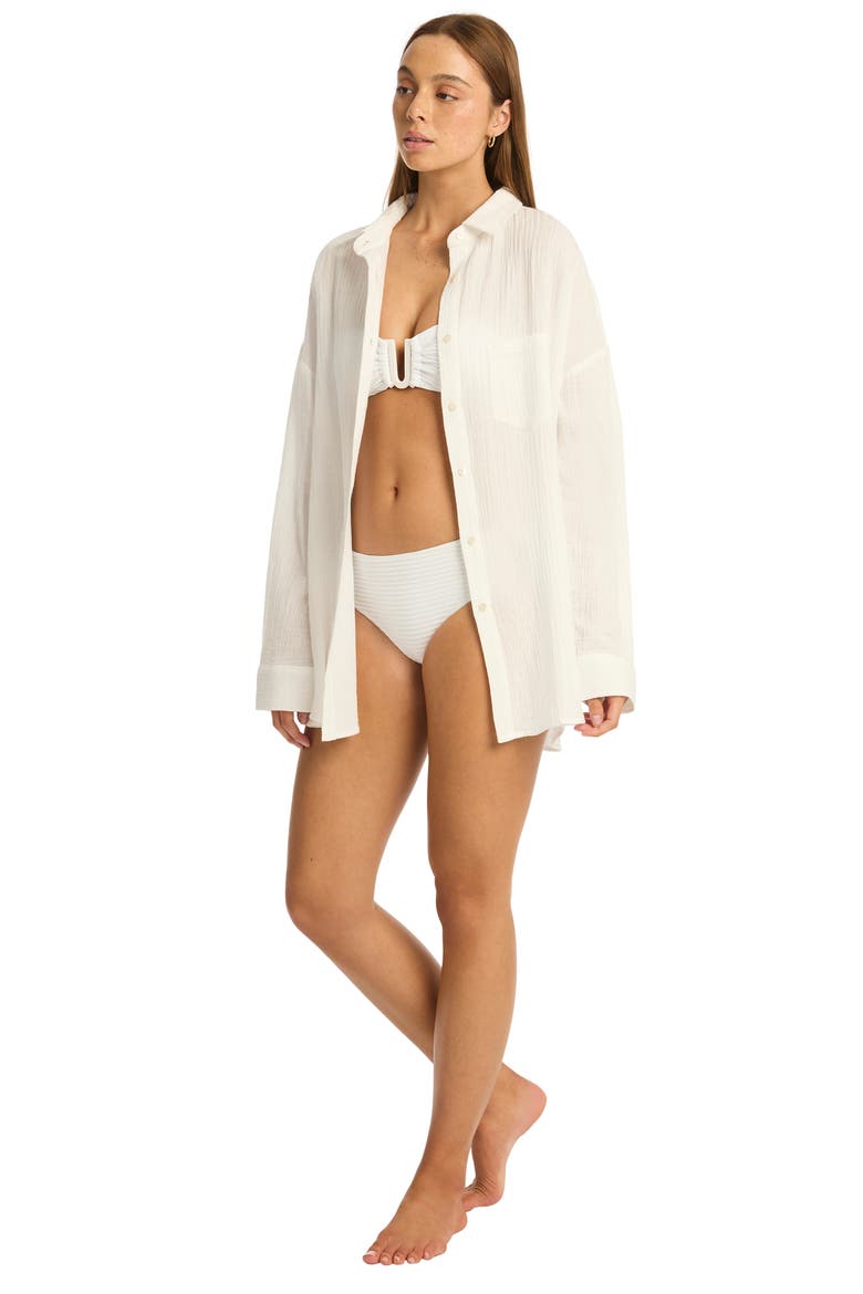 Sunset Beach Oversize Cotton Cover-Up Shirt, Alternate, color, WHITE
