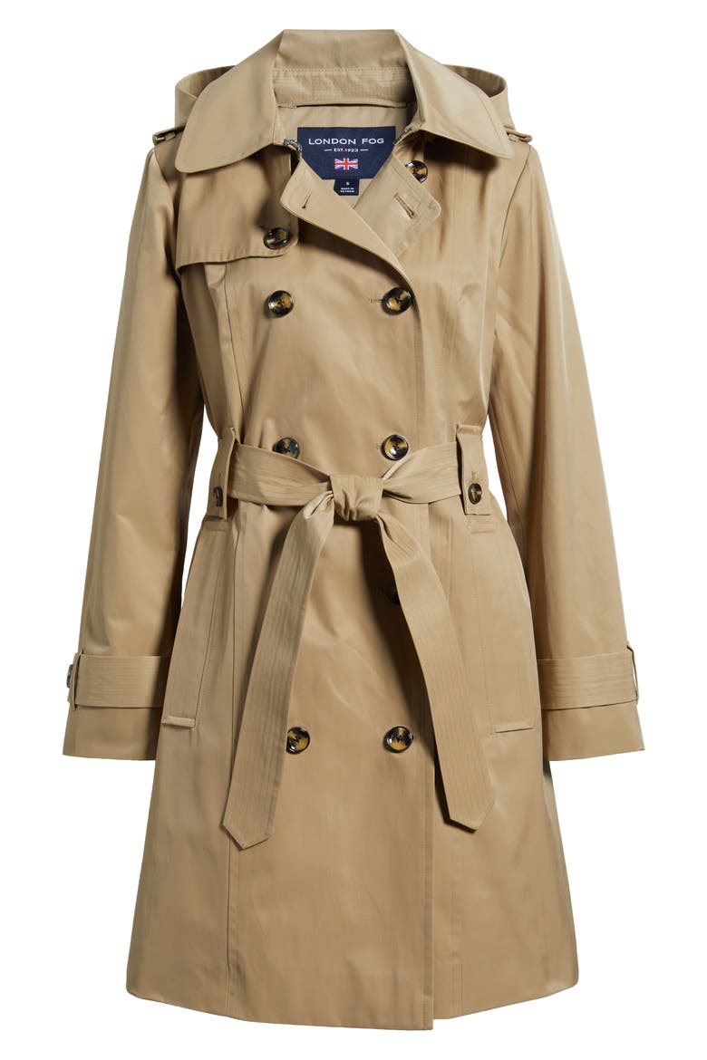 Missy Hooded Belted Trench Coat, Alternate, color, KHAKI