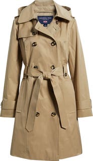 London Fog Missy Hooded Belted Trench Coat