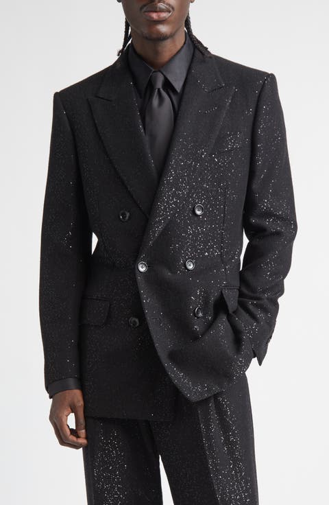Sequin Light Double Breasted Wool Blend Bouclé Blazer