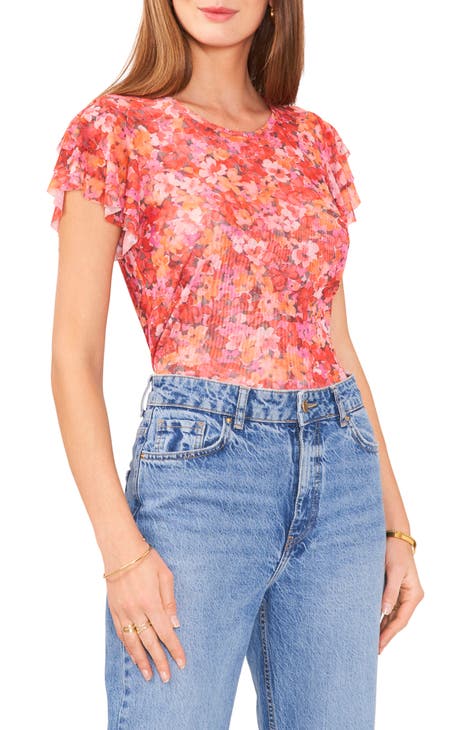 Floral Print Ruffle Sleeve Top