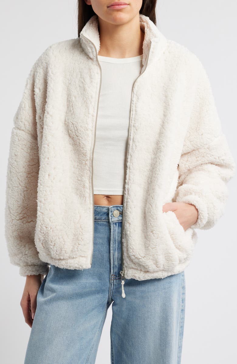 PacSun Faux Shearling Crop Jacket, Main, color, Cream