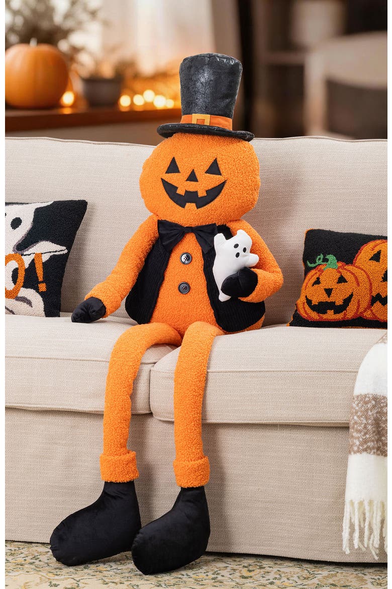 59"H Halloween Oversized Fabric Jack-O-Lantern with Dangle Legs w/Timer, Alternate, color, Orange