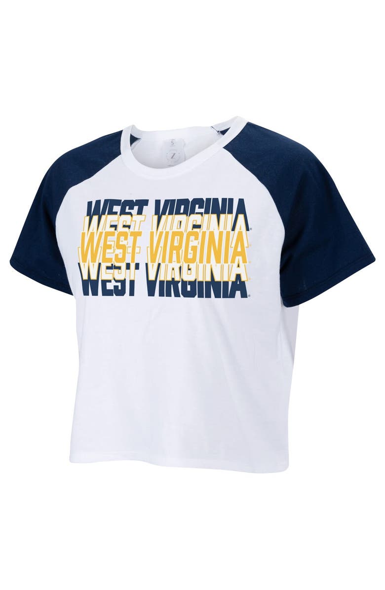 ZOOZATZ Women's ZooZatz White West Virginia Mountaineers Colorblock Repeat Raglan Cropped T-Shirt, Alternate, color, White