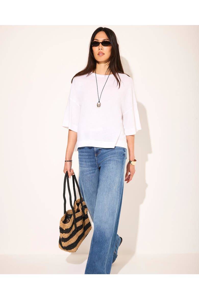 Linen Blend Boxy T Shirt, Alternate, color, Ivory