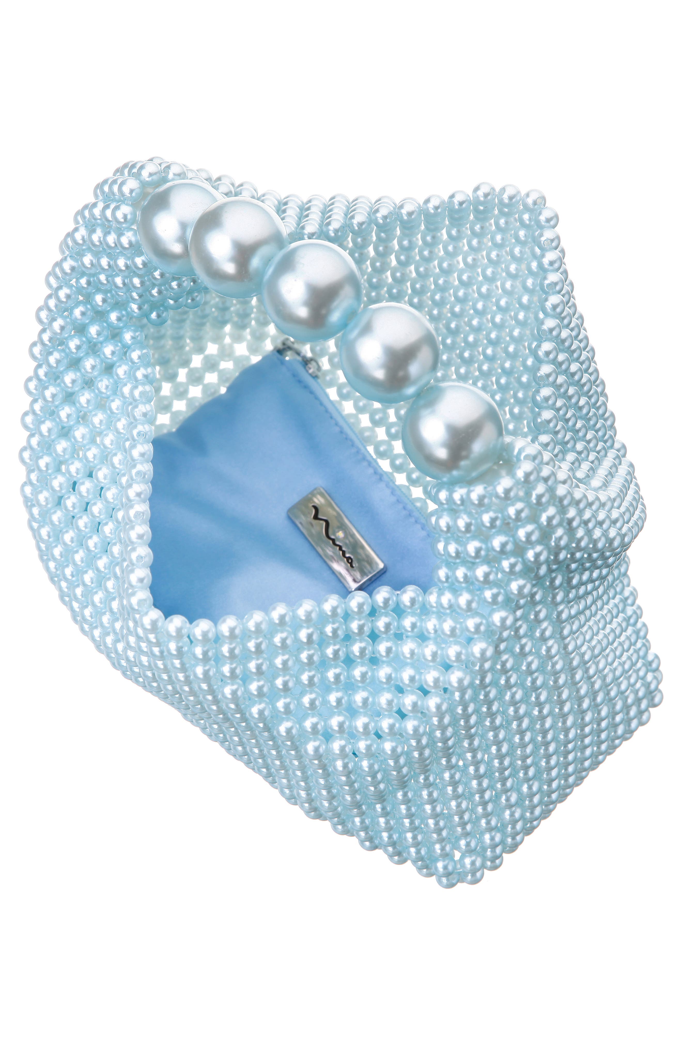 Nina Kiki Faux Pearl To Handle Bag, Alternate, color, Icy Blue