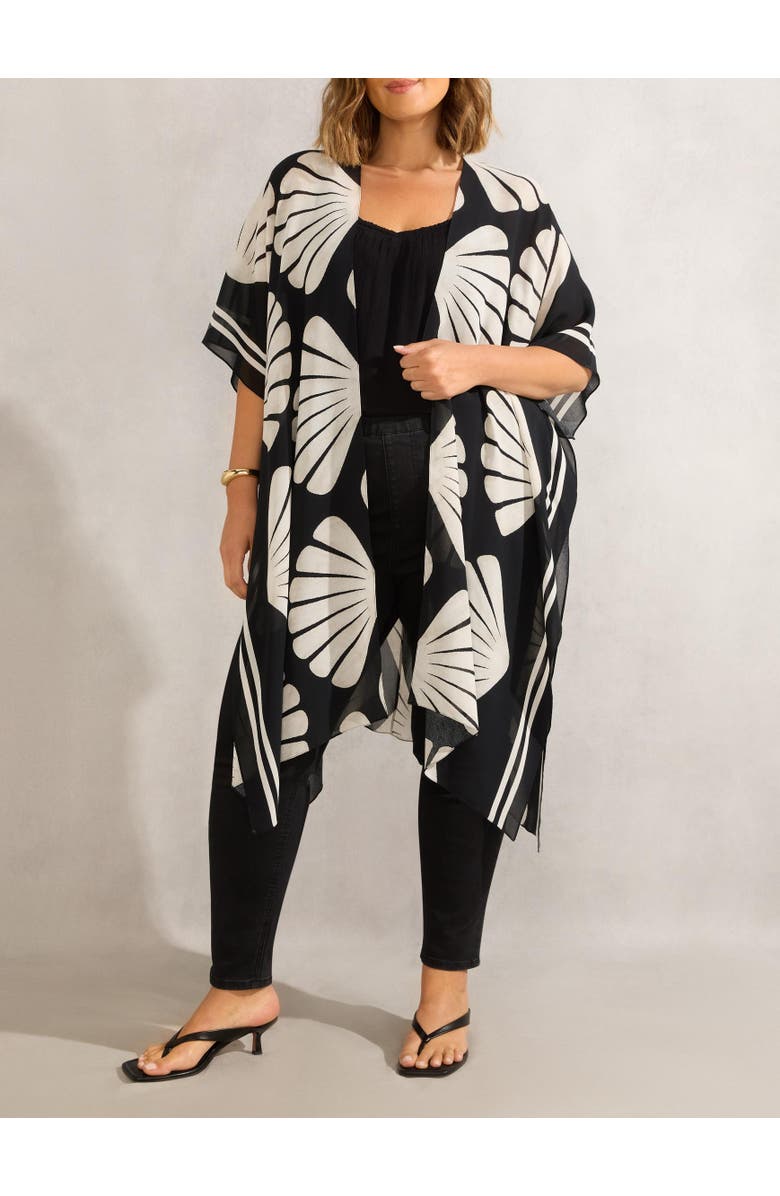 Live Unlimited Shell Print Longline Kimono, Alternate, color, Multi