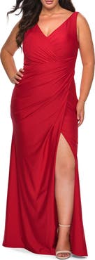 La Femme Sequin Plus Size Dress with Off the Shoulder Detail