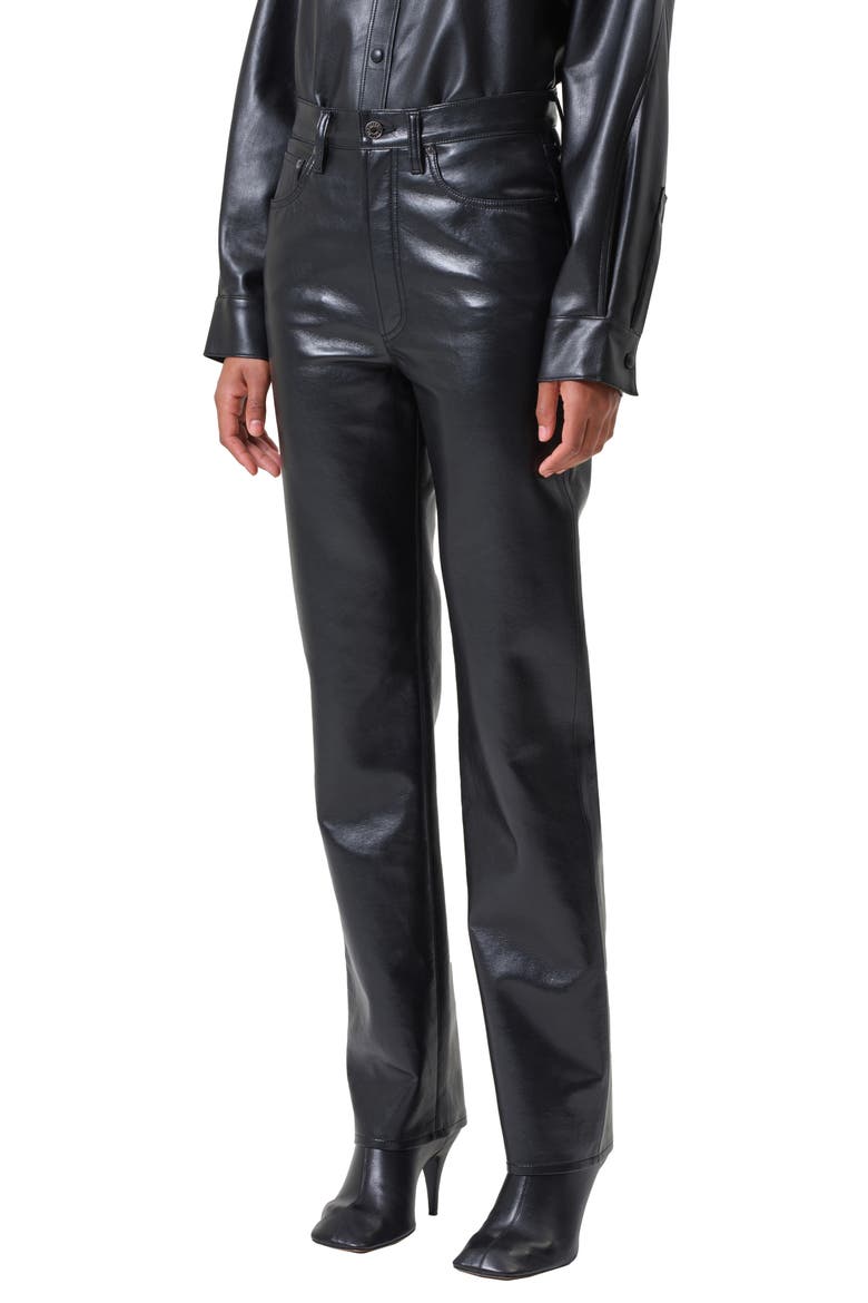 '90s Pinch Waist Straight Leg Leather Blend Pants, Alternate, color, DETOX