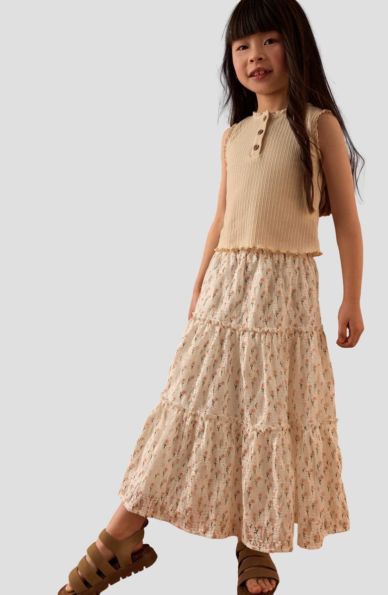 NEXT Kids' Rib Knit Tank & Floral Maxi Skirt Set, Main, color, 