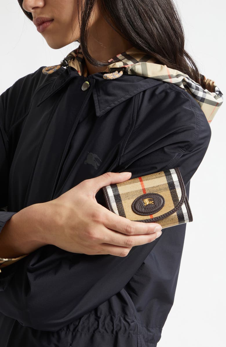 Burberry Highlands Check Coated Canvas Compact Wallet, Alternate, color, Sand