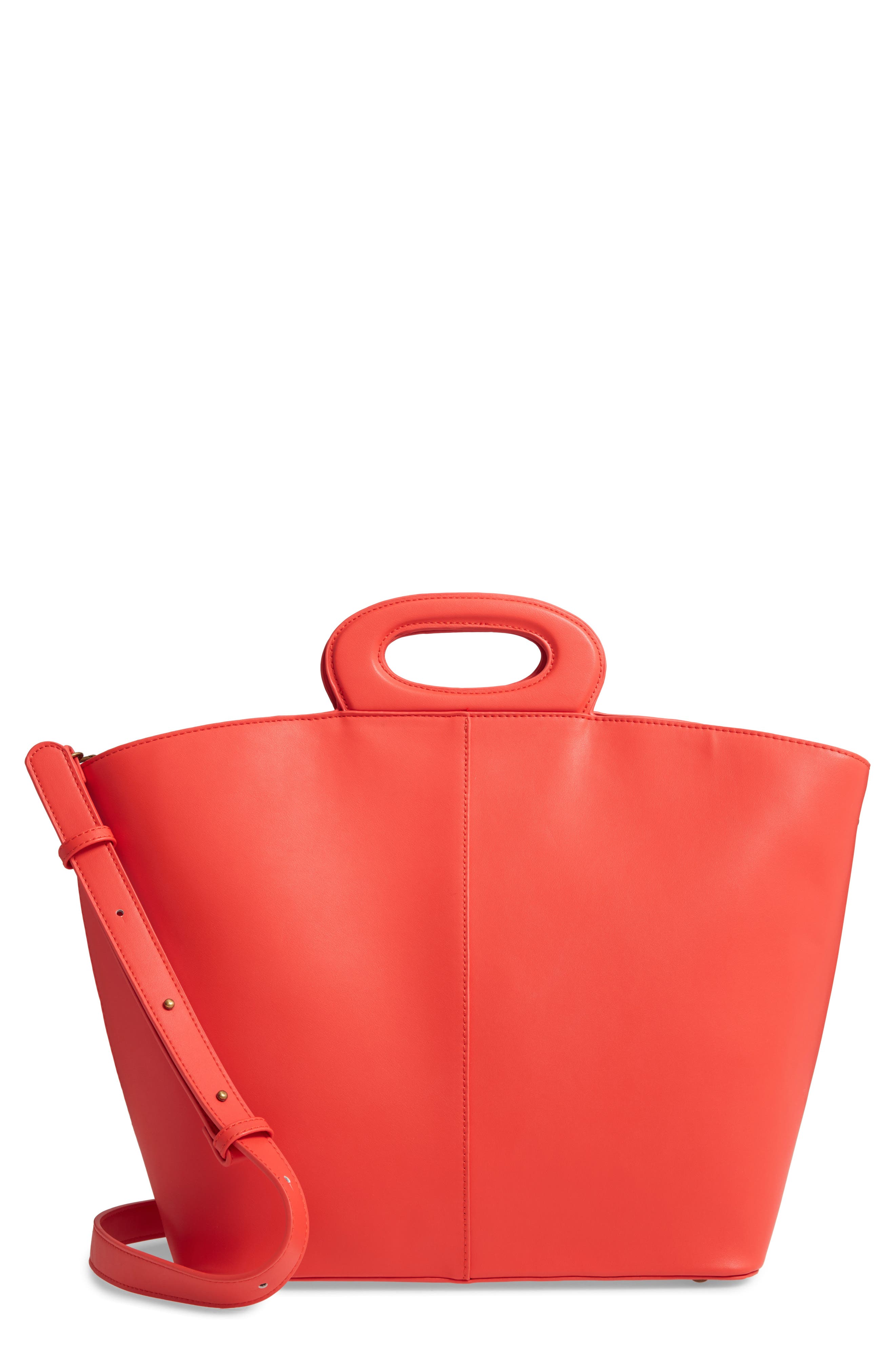 Large Faux Leather Tote, Main, color, RED
