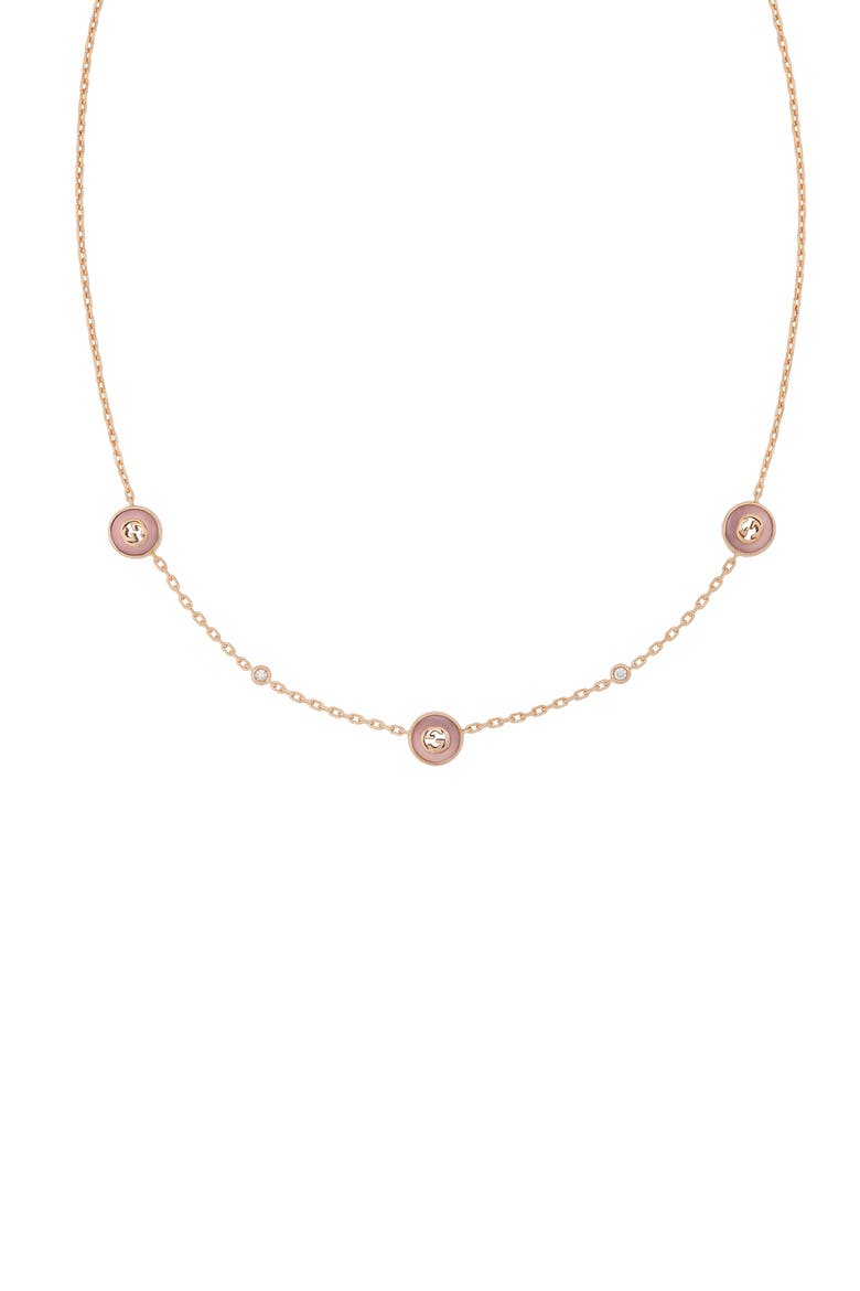Interlocking-G Diamond & Pink Opal Station Necklace, Main, color, PINK/ ROSE GOLD