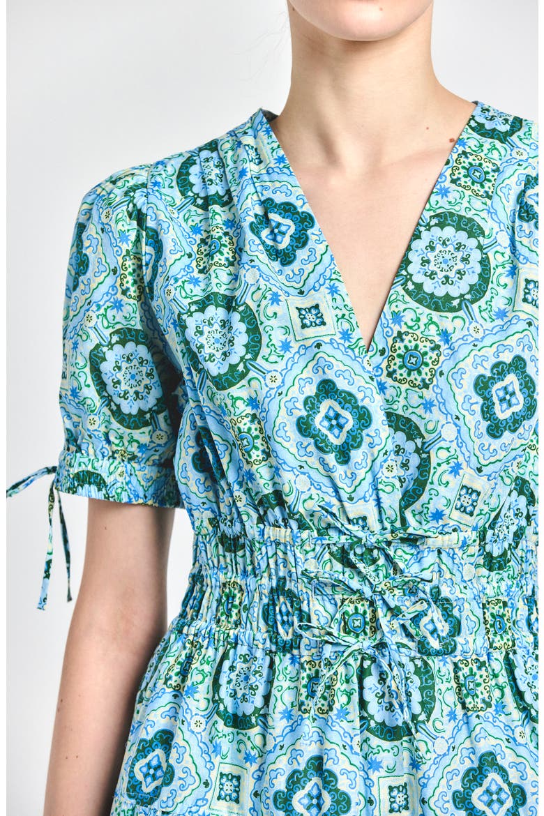 Thalia Short Sleeve A-Line Cotton Midi Dress, Alternate, color, BLUE MEDALLION