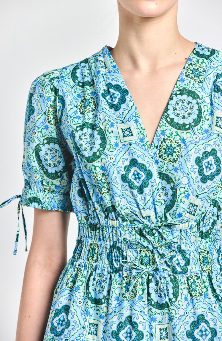 Derek Lam Thalia Short Sleeve A-Line Cotton Midi Dress, Alternate, color, Blue Medallion