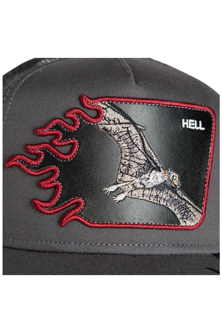 Hell Flames Embroidered Patch Trucker Hat, Alternate, color, OIL