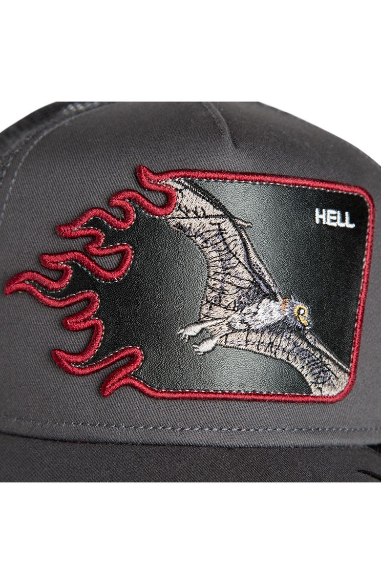 Goorin Bros. Hell Flames Embroidered Patch Trucker Hat, Alternate, color, Oil
