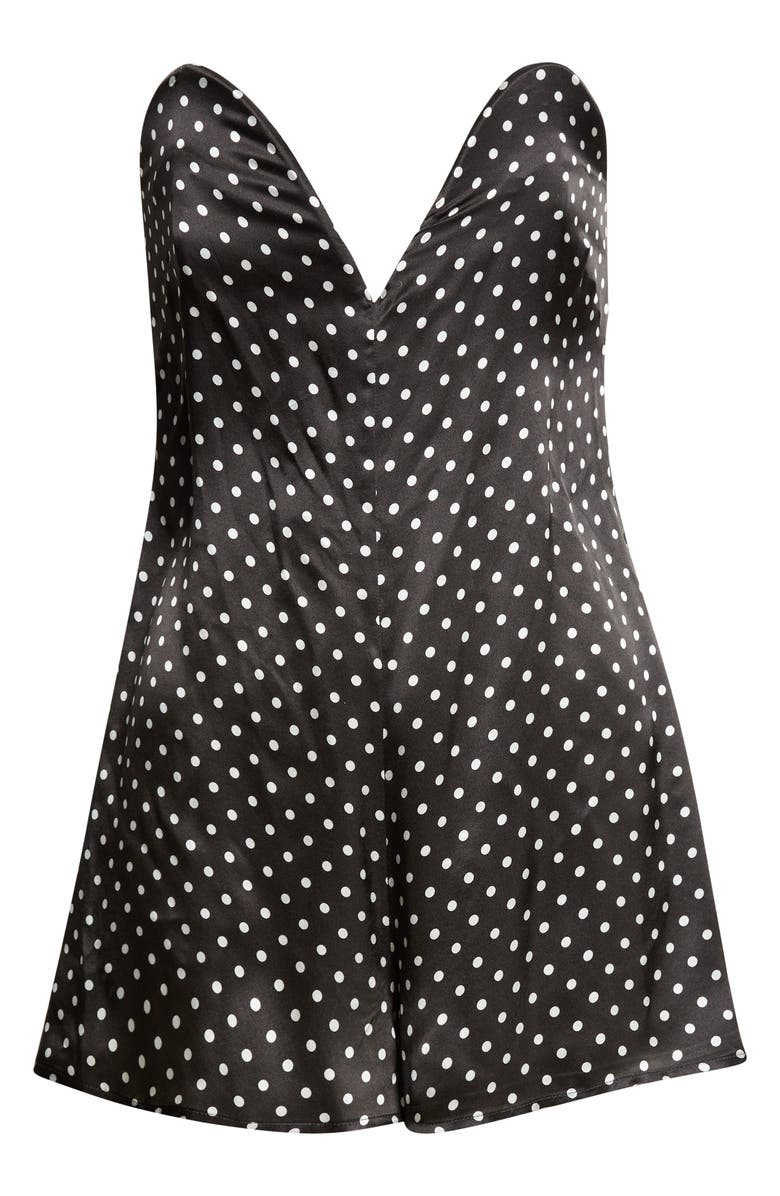 Jean Paul Gaultier Polka Dot Strapless Silk Satin Bustier Romper, Main, color, Black/ White