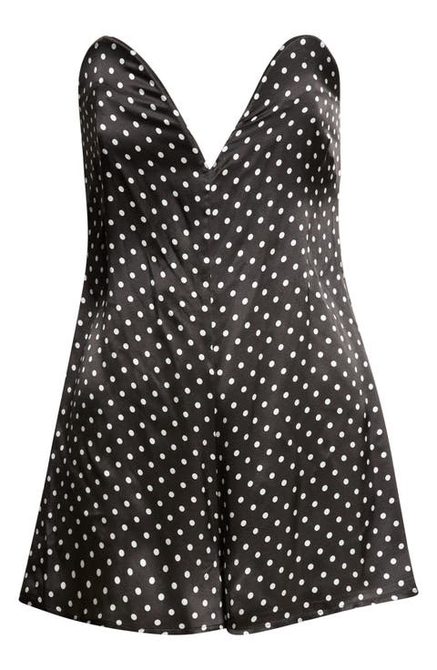 Polka Dot Strapless Silk Satin Bustier Romper