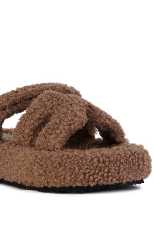 Azalea Wang Honor Faux Shearling Platform Slide Sandal In Brown