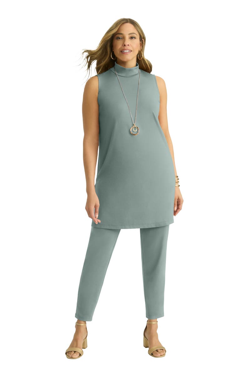Jessica London 2-Piece Stretch Knit Mockneck Mega Tunic Set, Main, color, Grey Spruce