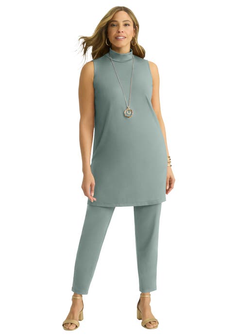 2-Piece Stretch Knit Mockneck Mega Tunic Set (Plus)